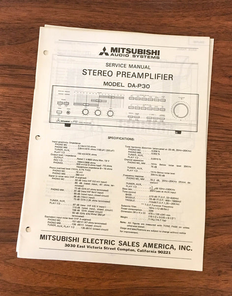 Mitsubishi DA-P30 PREAMP / PREAMPLIFIER Service Manual *Original*