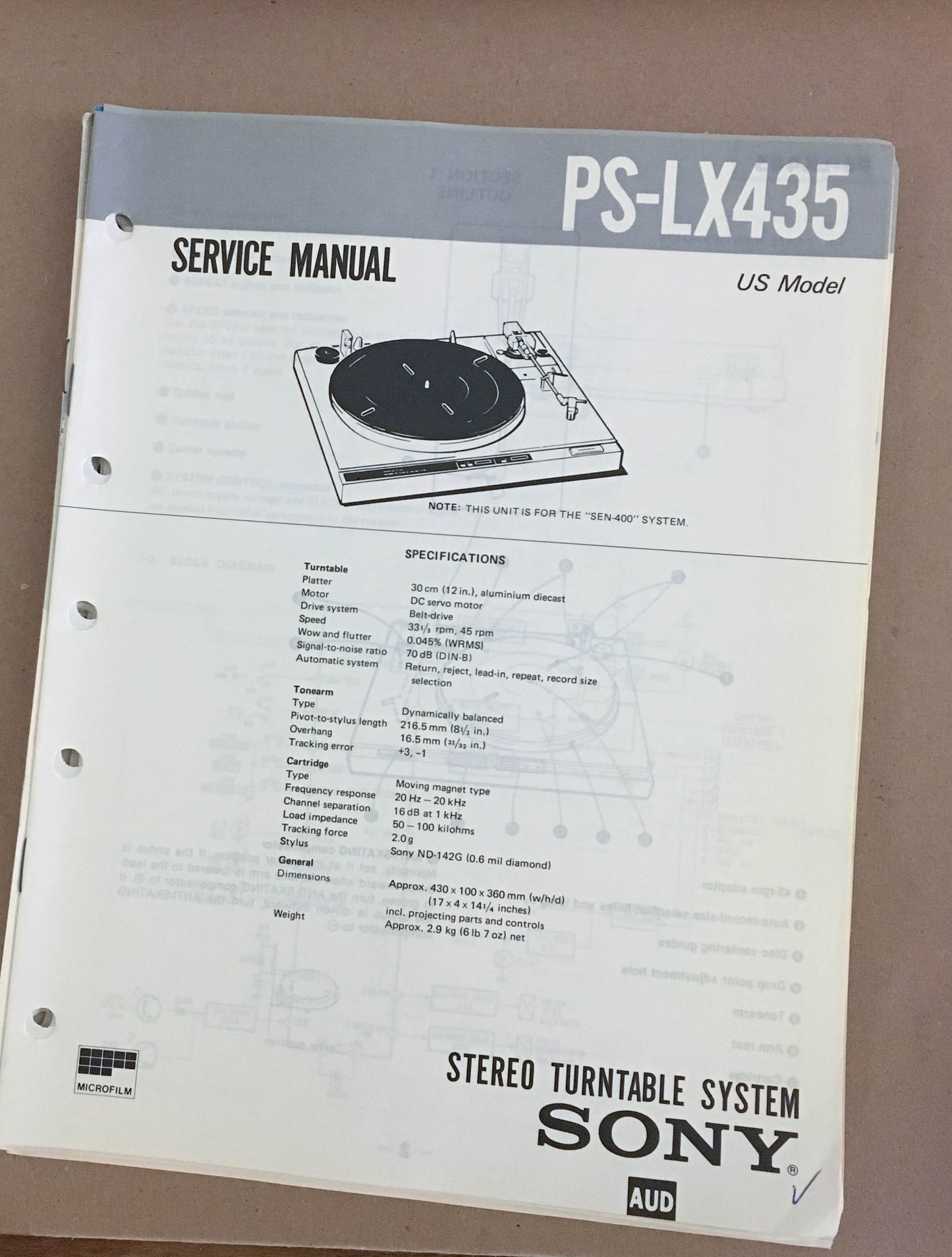 Sony PS-LX435 Turntable Record Player  Service Manual *Original*