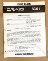 Craig Model 8351 Craig Reader Service Manual *Original*