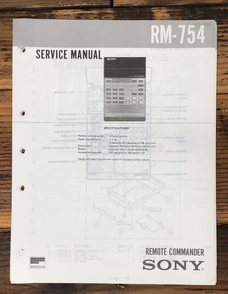 Sony RM-754 Remote Control  Service Manual *Original*