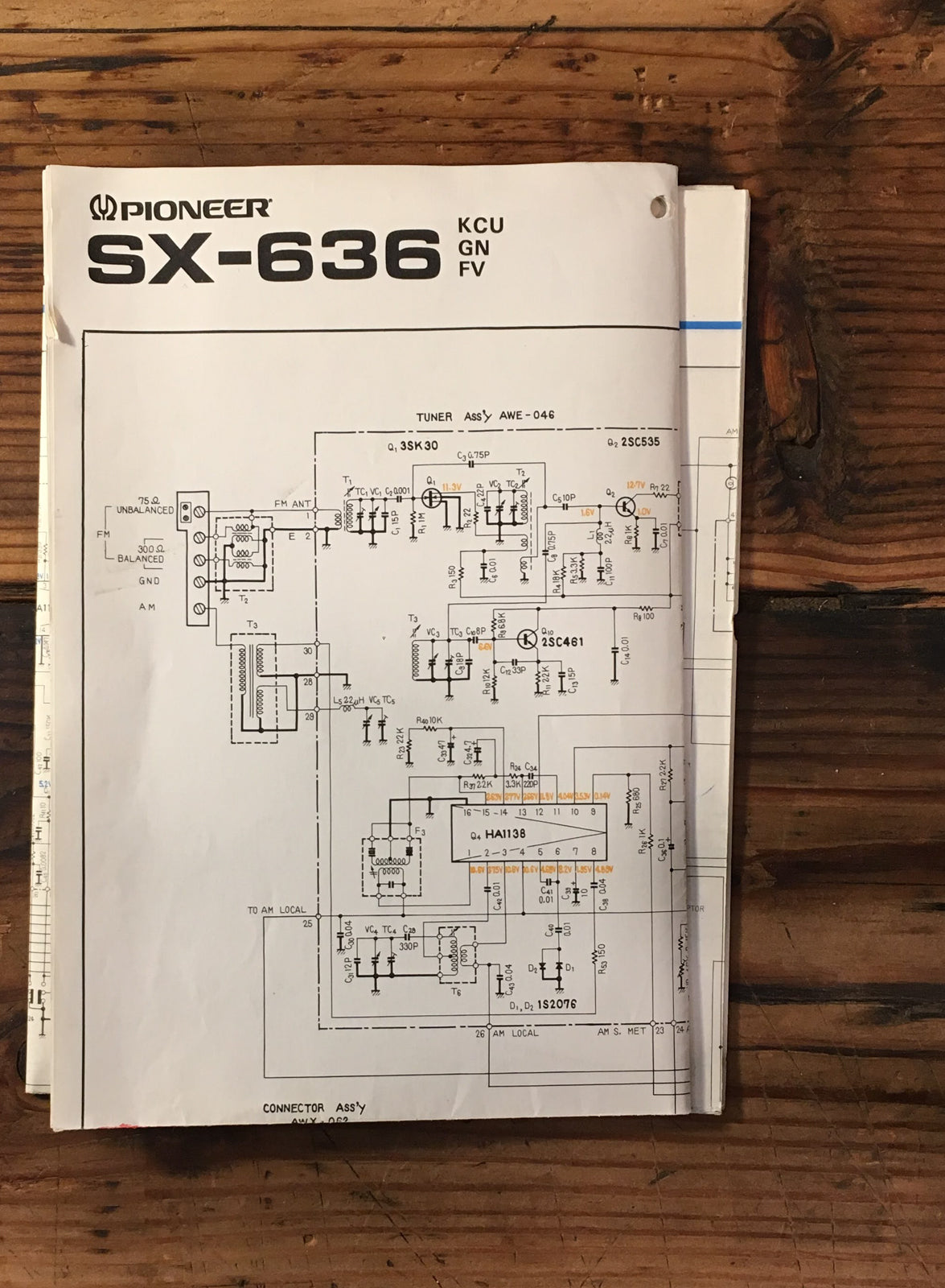 Pioneer SX-636 KCU Receiver Large Fold Out Schematic Sheet *Original*