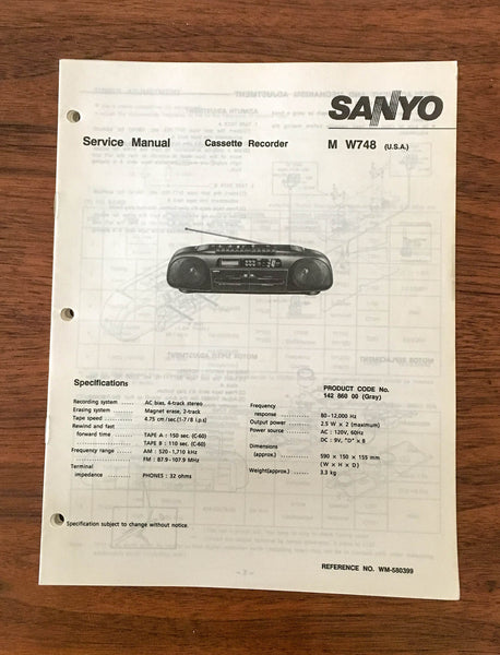 Sanyo M W748 Boombox / Radio Cassette Service Manual *Original*