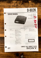 Sony D-802K CD Player / Discman  Service Manual *Original*