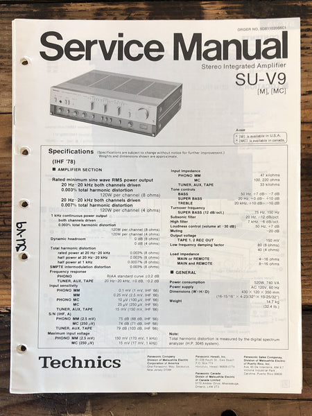 Technics SU-V9 Amplifier  Service Manual *Original*