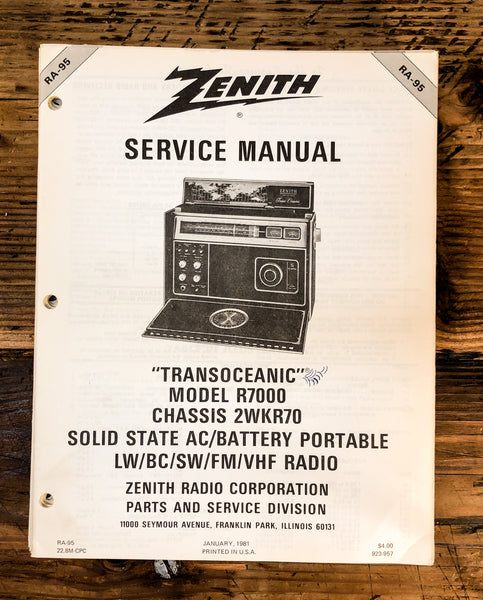 Zenith R7000 Chassis 2WKR70 Radio  Service Manual *Original*