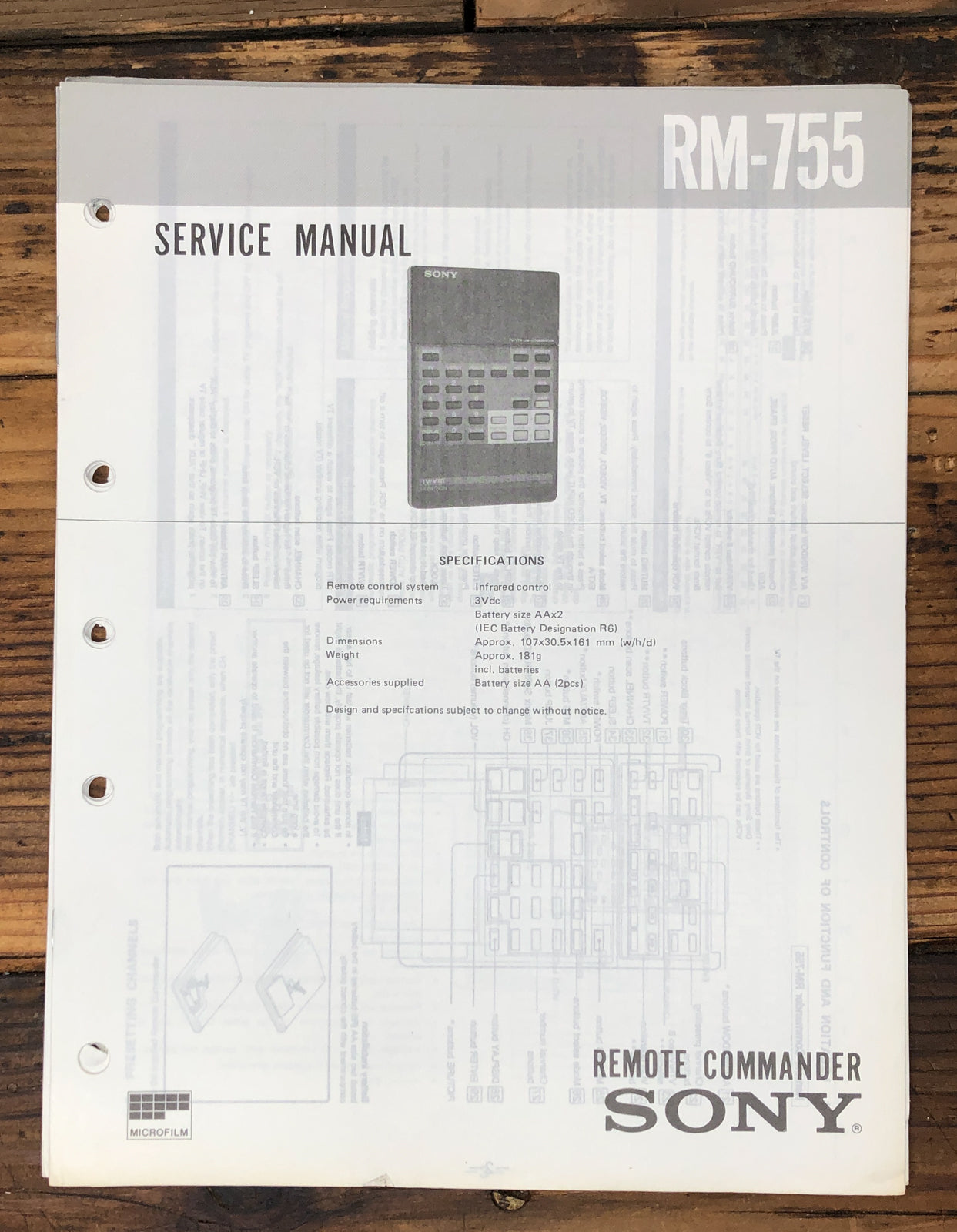 Sony RM-755 Remote Control  Service Manual *Original*