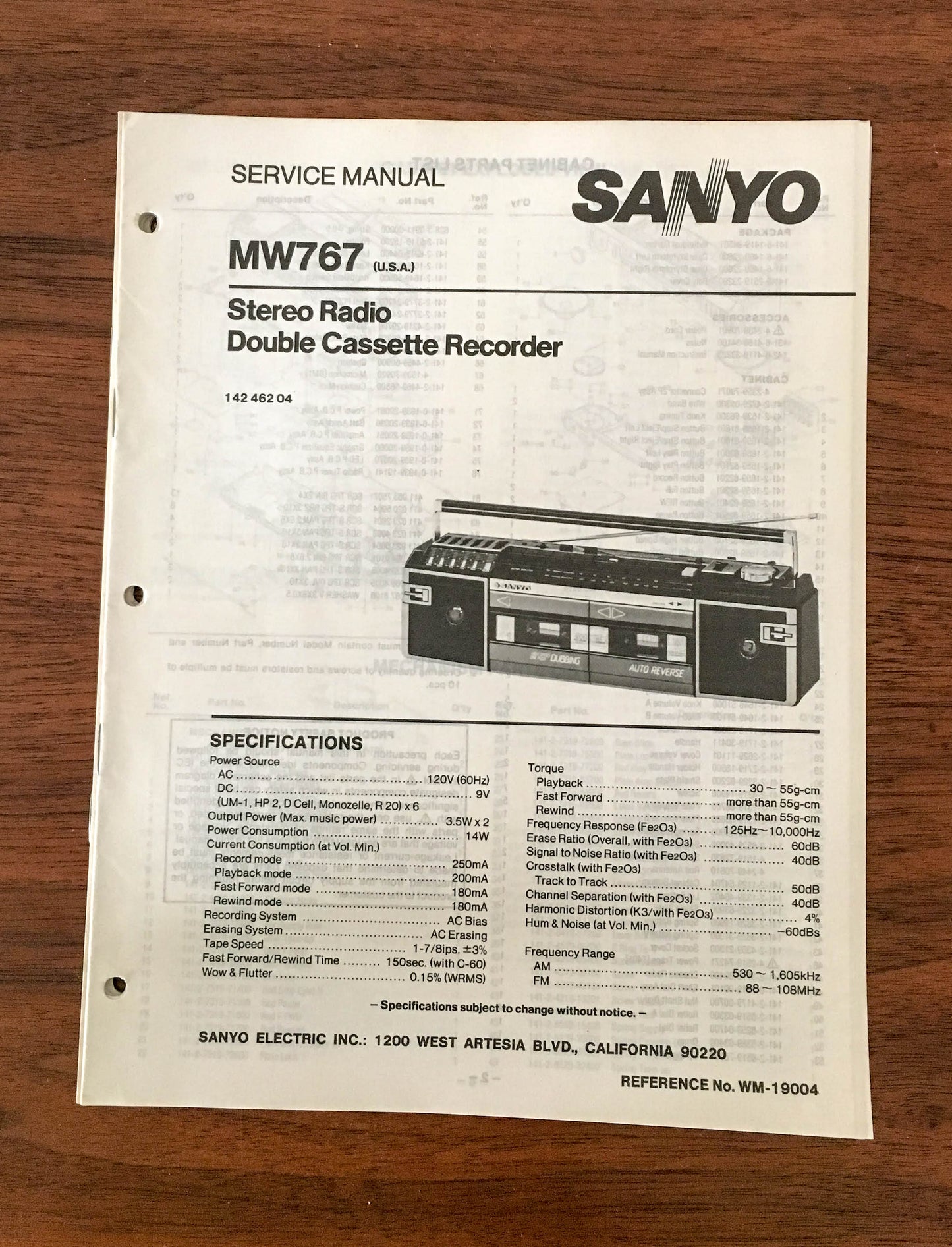 Sanyo M W767 Boombox / Radio Cassette Service Manual *Original*