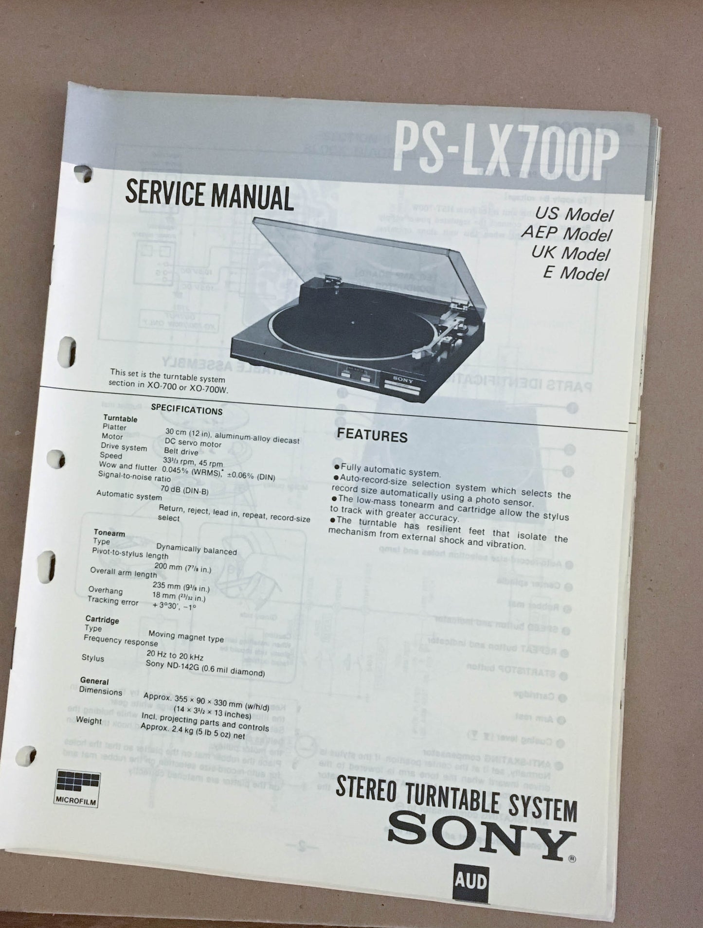Sony PS-LX700P Turntable Record Player  Service Manual *Original*