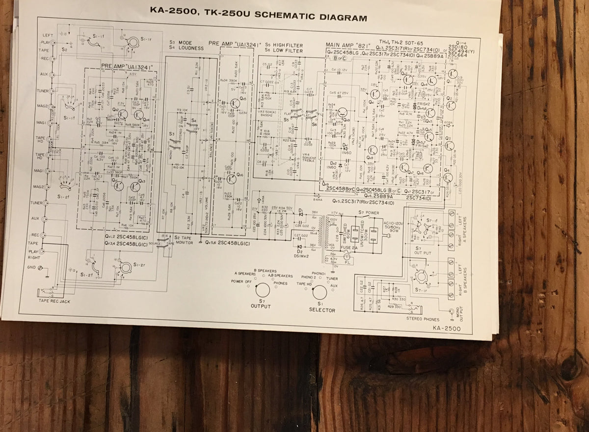 Kenwood KA-2500 TK-250U Receiver Large Fold Out Schematic Sheet *Original* #1