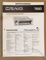 Craig Model T693 Car Stereo / Cassette Service Manual *Original*