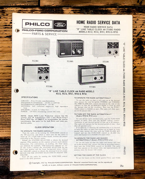 PHILCO R512 R514 R701 R703 R755 Radio Service Manual *Original*