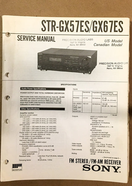 Sony STR-GX57ES STR-GX67ES Receiver  Service Manual *Original*