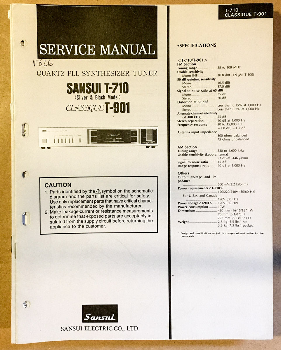 Sansui T-710 / T-901 Tuner Service Manual *Original*