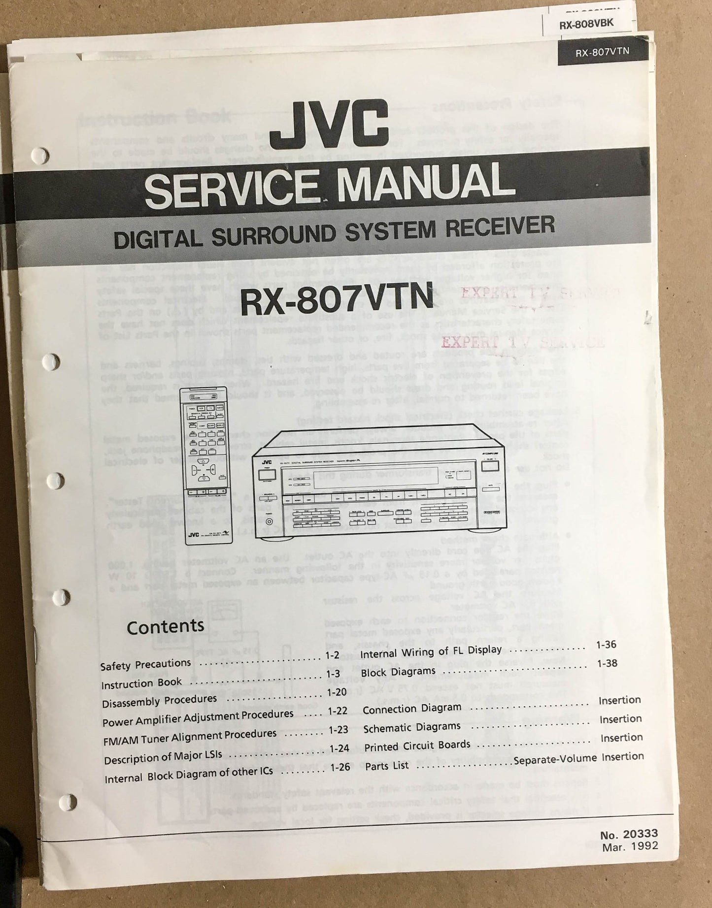 JVC RX-807 VTN Receiver  Service Manual *Original*