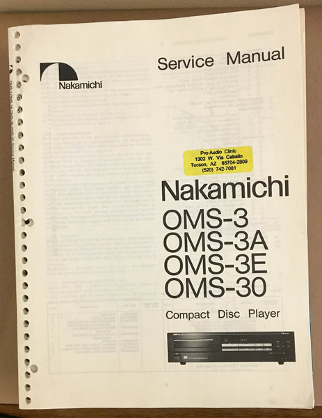 Nakamichi OMS-3 3A 3E OMS-30 CD Player Service Manual *Original*