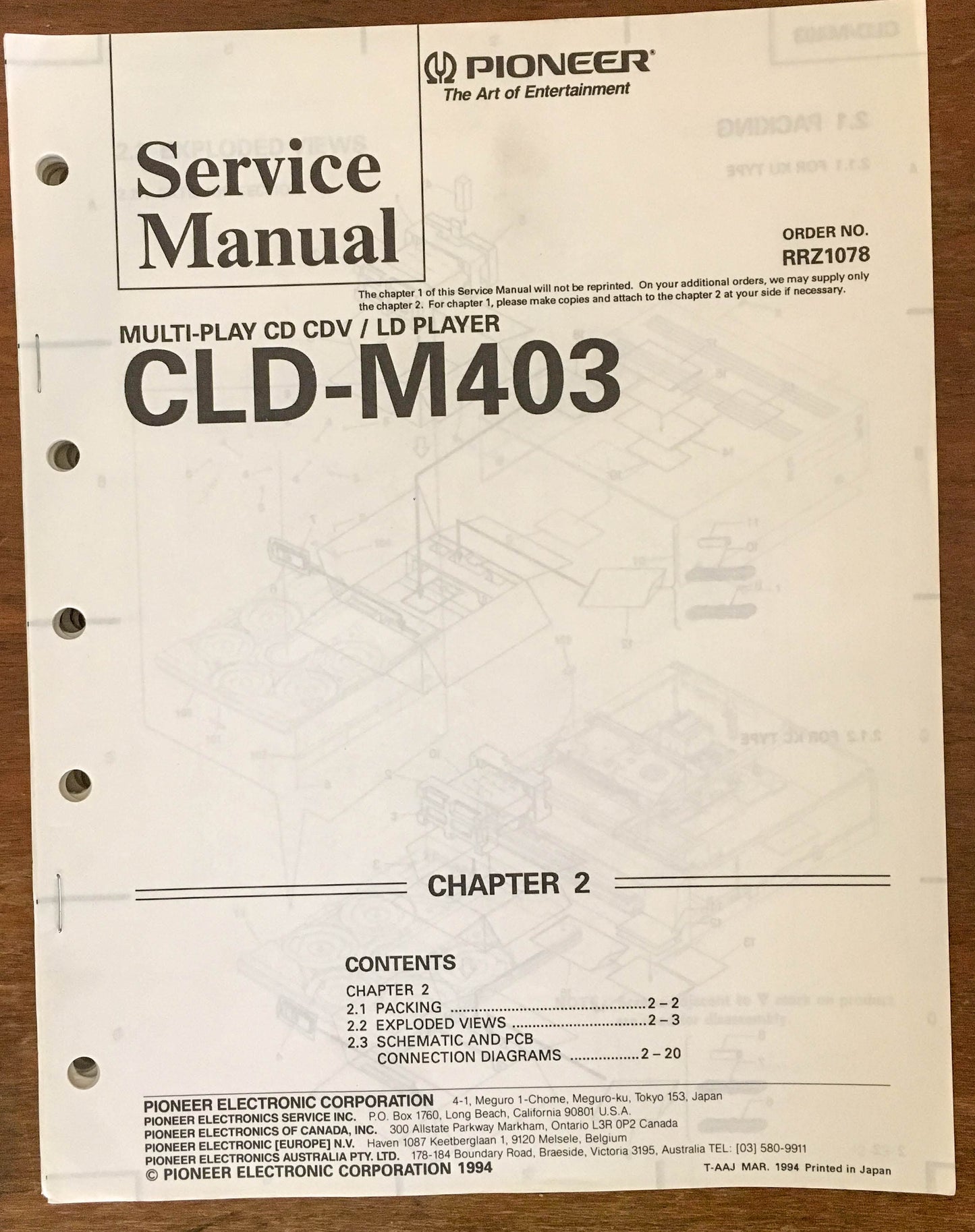 Pioneer CLD-M403 CD CDV LD Player  Service Manual *Original*