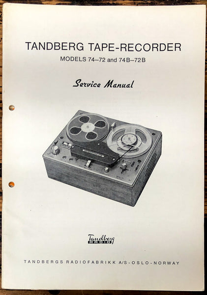 Tandberg Model 72 74 72B 74B  Reel to Reel Service Manual *Original*