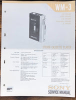 Sony WM-3 Radio Cassette  Service Manual *Original*