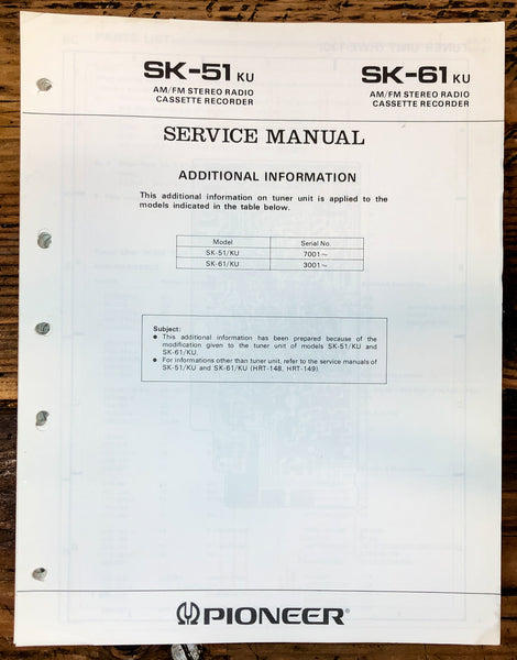 Pioneer SK-51 SK-61 Radio Add. Service Manual *Original*