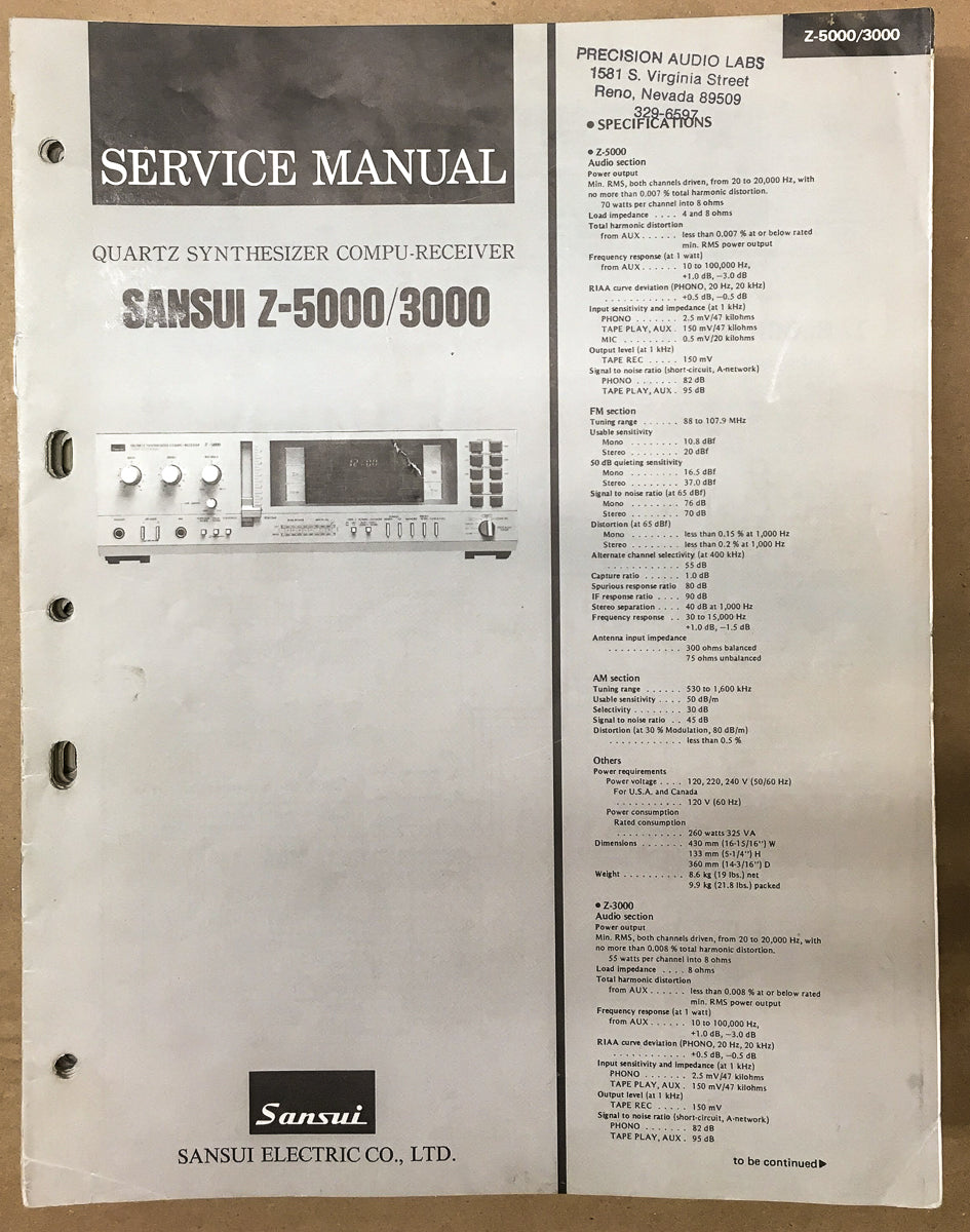 Sansui Z-5000 Z-3000 Receiver Service Manual *Original*