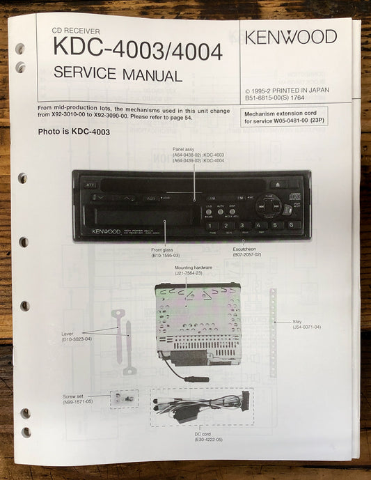 Kenwood KDC-4003 KDC-4004 Car Radio  Service Manual *Original*
