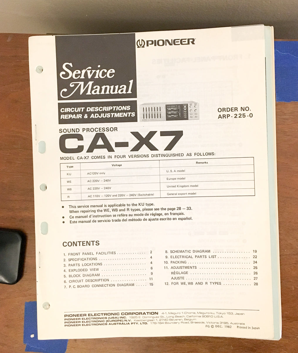Pioneer CA-X7 Amplifier Service Manual *Original*