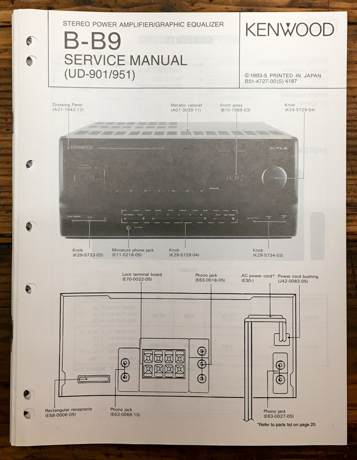 Kenwood B-B9 Stereo  Service Manual *Original*