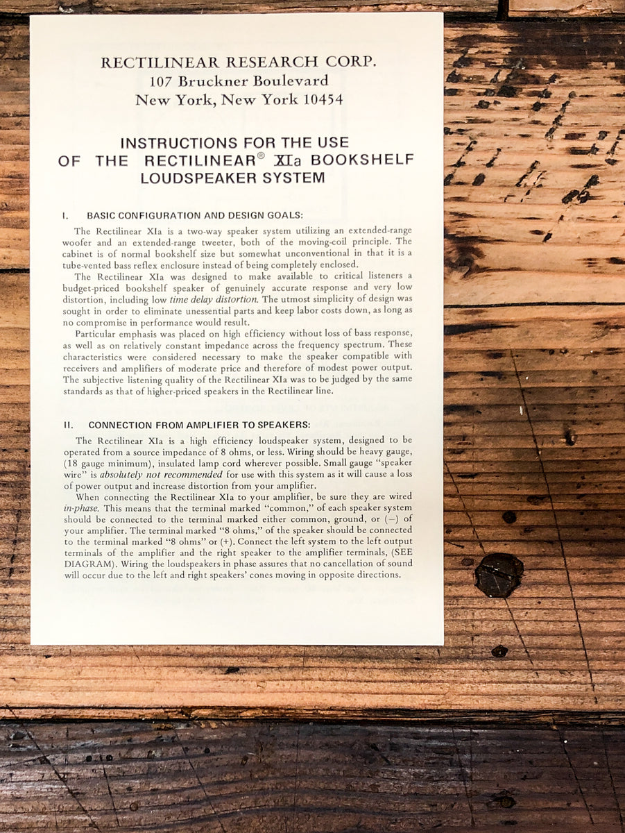 Speaker Owner / User Manual *Original* – Vintage Audio Store - Vintage ...