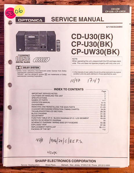 Optonica CD-U30 CP-U30 CP-UW30 Stereo  Service Manual *Original*