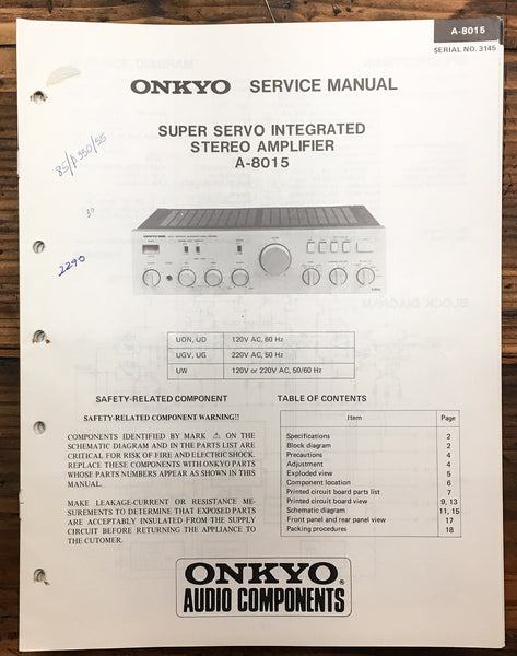 Onkyo A-8015 Amplifier  Service Manual *Original*