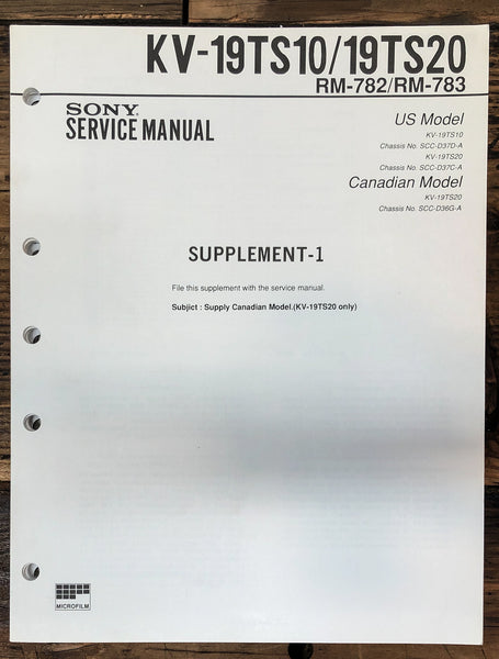 Sony KV-19TS10 KV-19TS20 TV Supp Service Manual *Original*