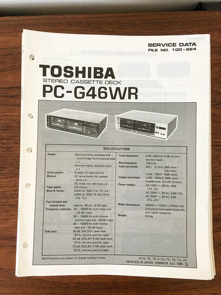 Toshiba PC-G46WR Cassette Deck Service Manual *Original*