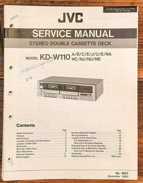 JVC KD-W110 Cassette Deck  Service Manual *Original* #1