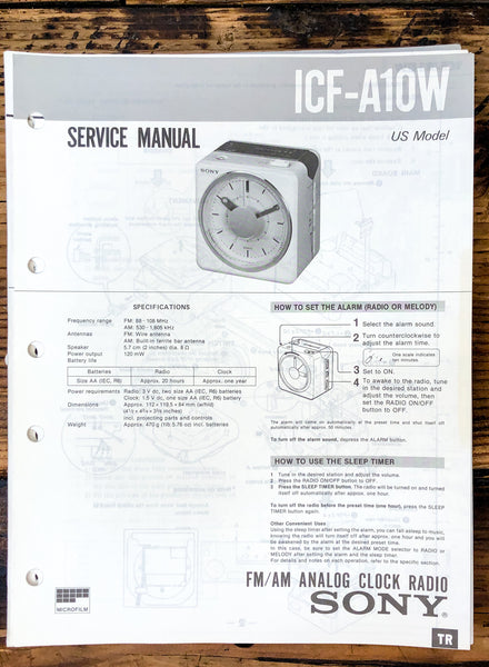 Sony ICF-A10W Radio  Service Manual *Original*