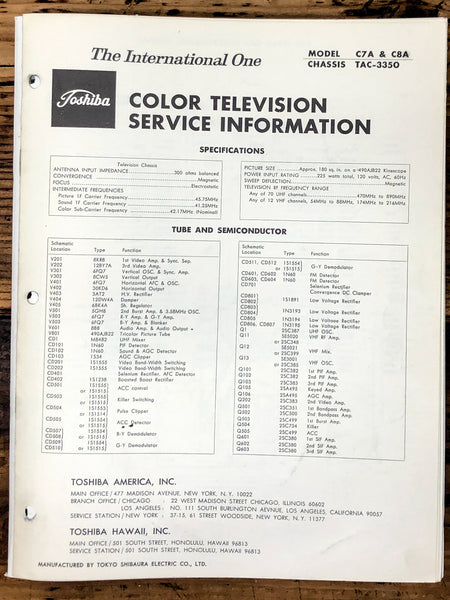 Toshiba C7A C8A TAC-3350 TV / Television Service Manual *Original* #2