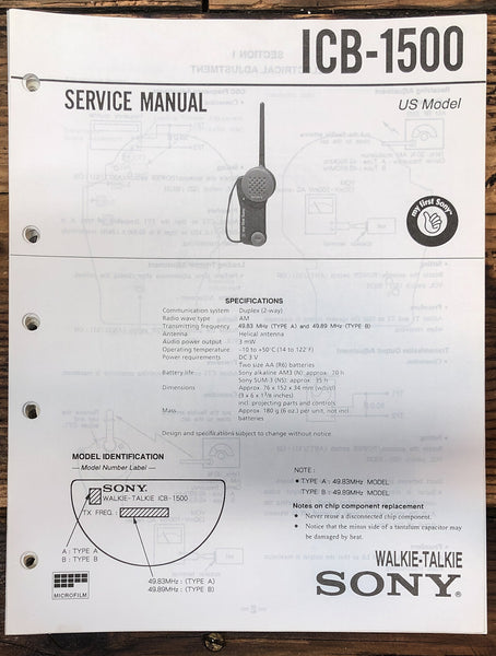 Sony ICB-1500 Walkie Talkie  Service Manual *Original*