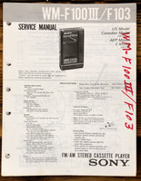 Sony WM-F100 III WM-F103 Radio Cassette  Service Manual *Original*