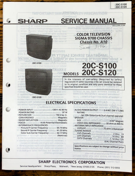 Sharp 20C-S100 S120 TV / Television Service Manual *Original*