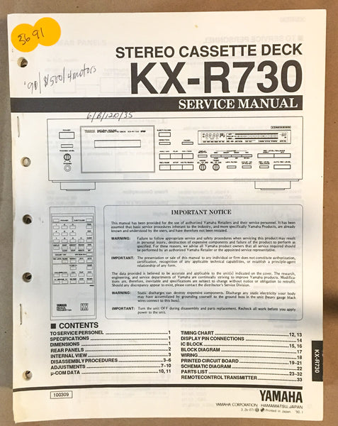 Yamaha KX-R730 Cassette Deck  Service Manual *Original*