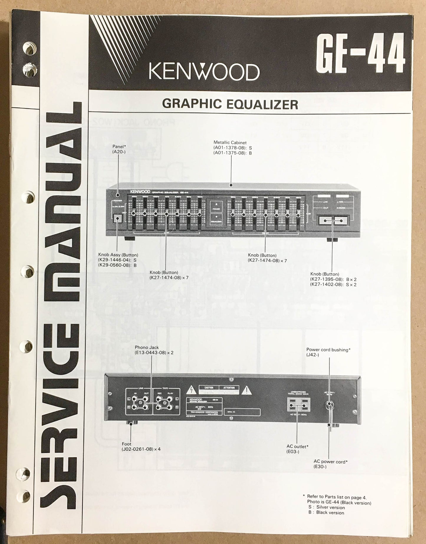 Kenwood GE-44 Equalizer  Service Manual *Original*