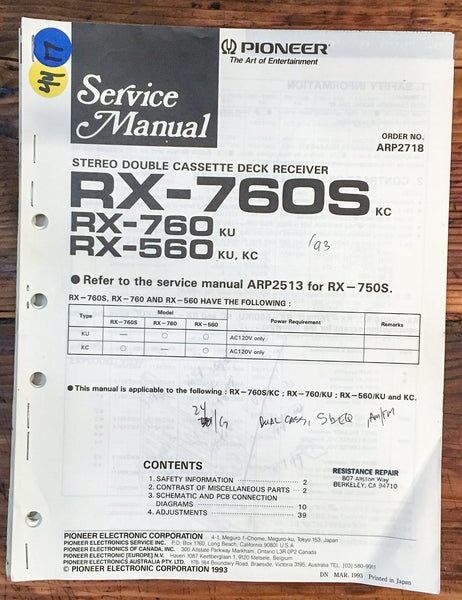 Pioneer RX-760S RX-760 RX-560 Receiver  Service Manual *Original*