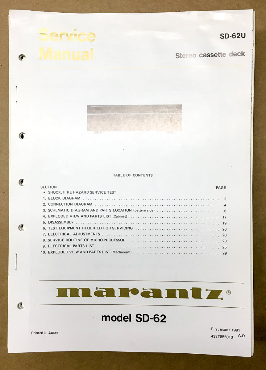 Marantz SD-62 SD-62U Cassette Player Service Manual *Original*