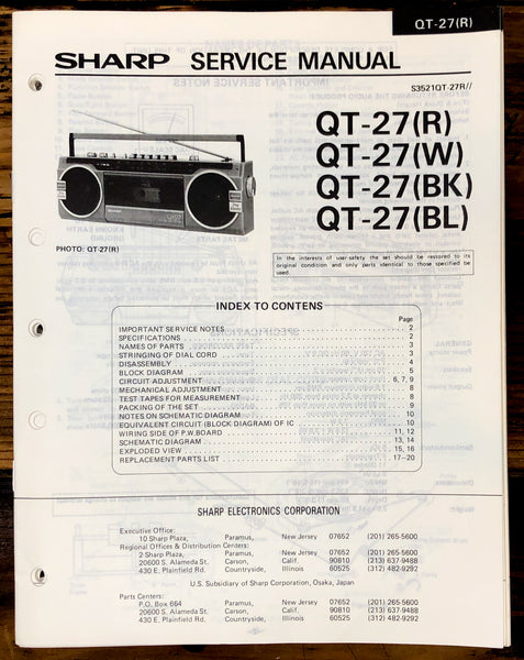 Sharp QT-27 Radio Service Manual *Original*