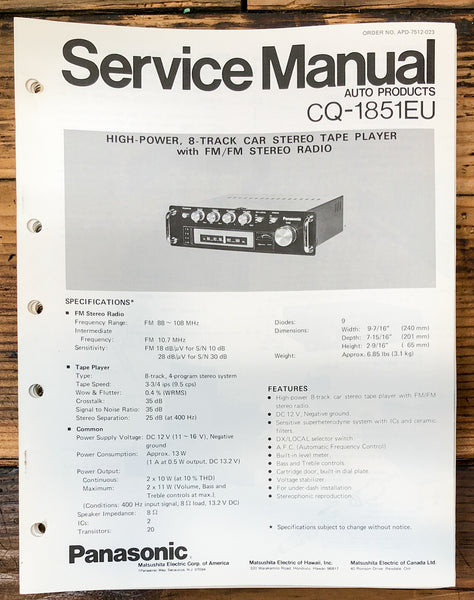 Panasonic CQ-1851EU Car Stereo  Service Manual *Original*