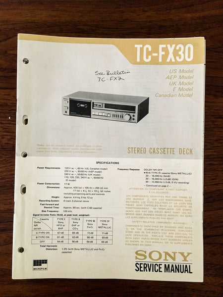 Sony TC-FX30 Cassette Service Manual *Original*