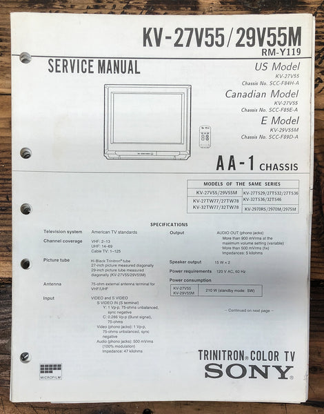 Sony KV-27V55 KV-29V55M TV  Service Manual *Original*