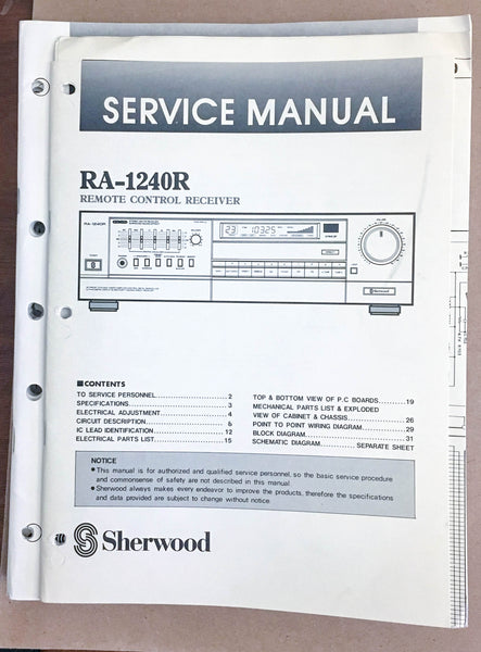 Sherwood RA-1240R Receiver  Service Manual *Original*