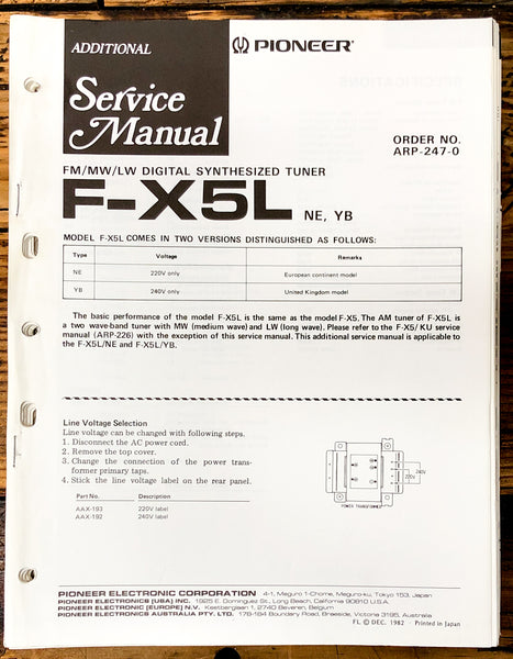 Pioneer F-X5L Tuner Service Manual *Original*