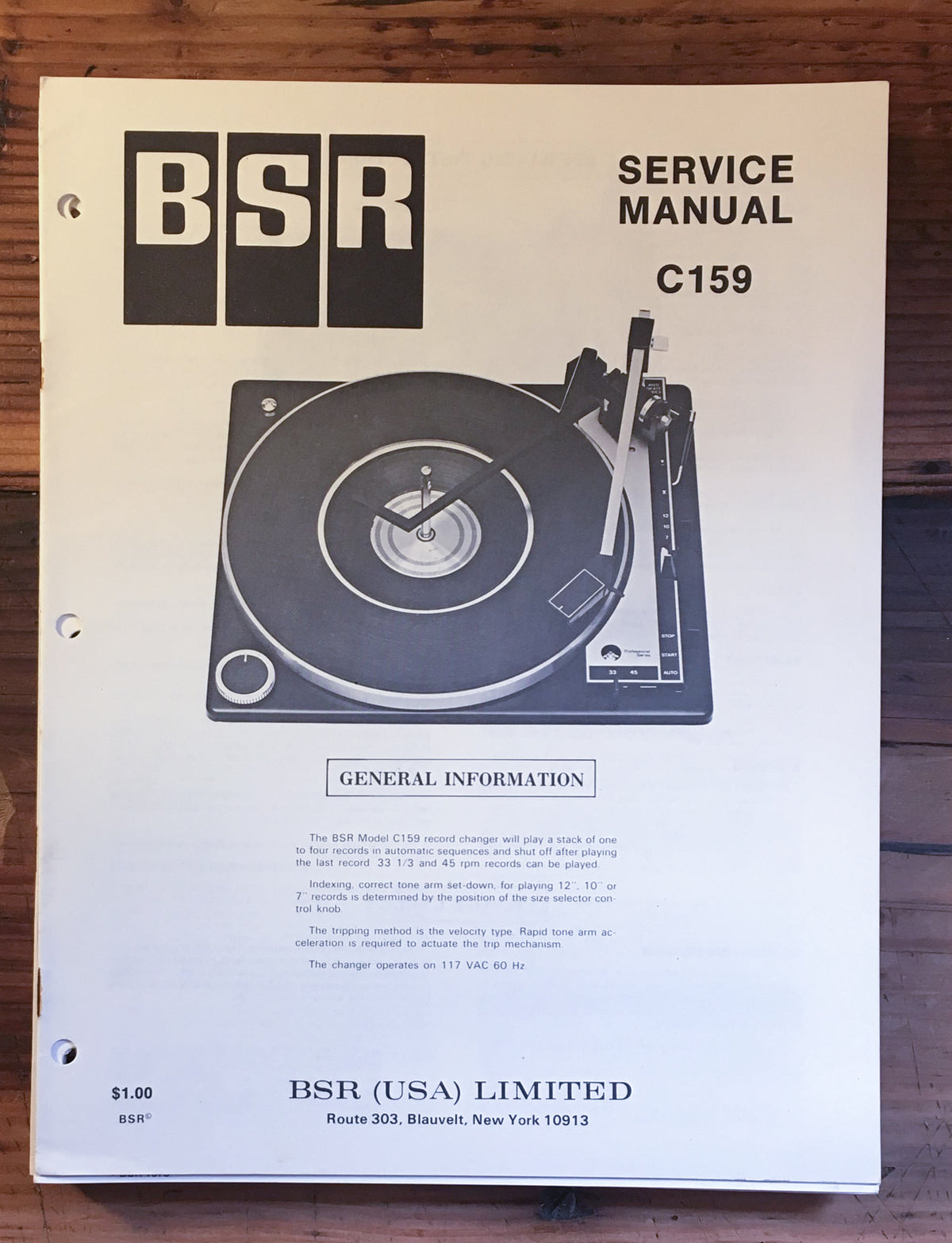 BSR C-159 C159 Record Player / Turntable Service Manual *Original*