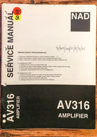 NAD AV316 AV 316  Amplifier  Service Manual *Original*